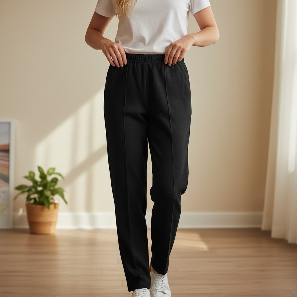 Briggs New York Washable Flannel Pants Black Elastic Waist Trousers 12 807-611